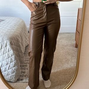 Faux brown leather pants